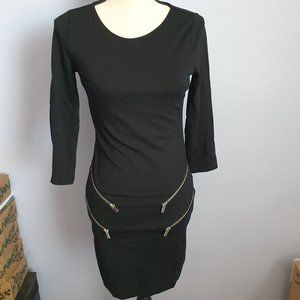 Express Black Zipper Three Quarter Sleeve Body Con Dress Size XS